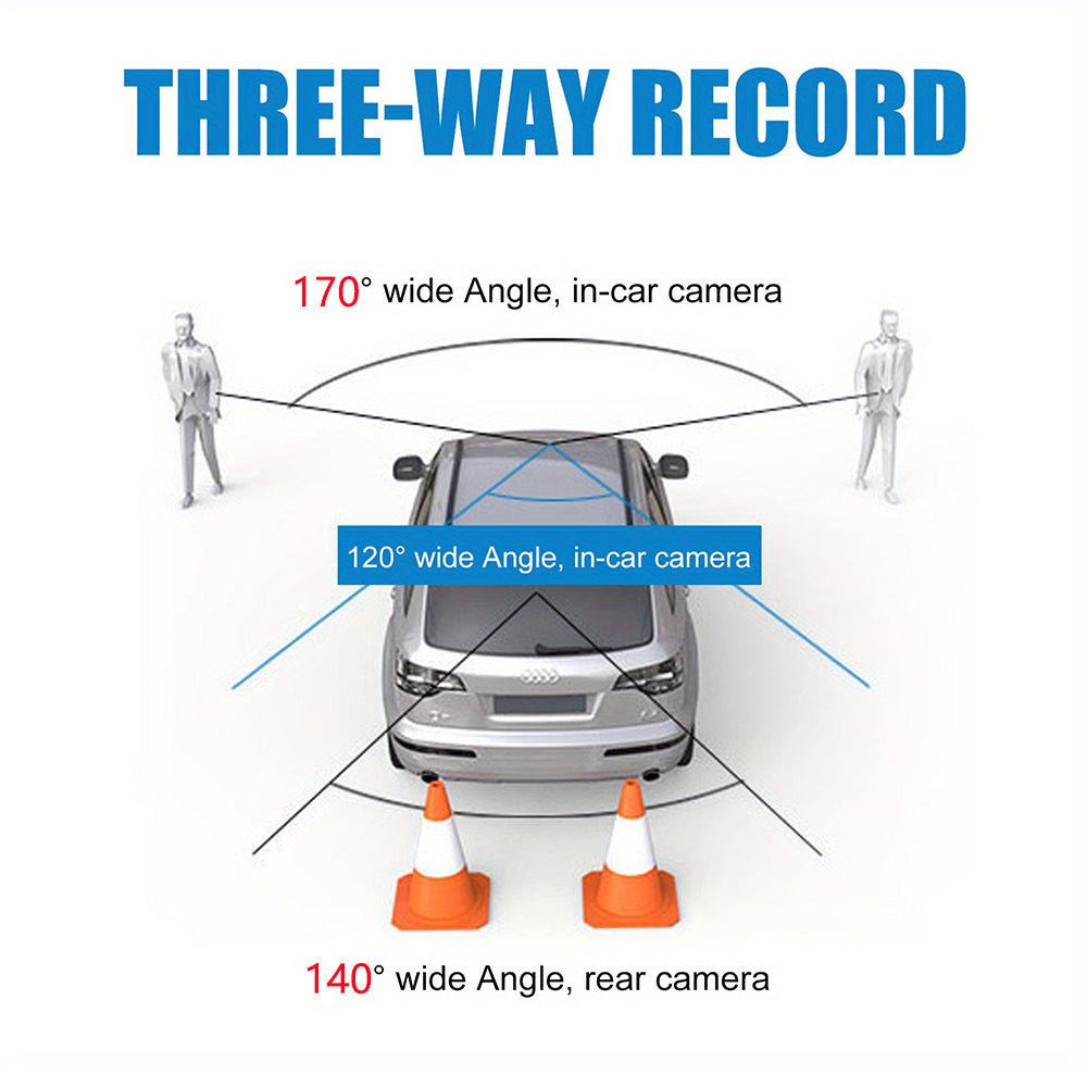 Triple Lens Dash Cam – 1080P HD Front, Cabin & Rear with 4-Inch Touch Screen