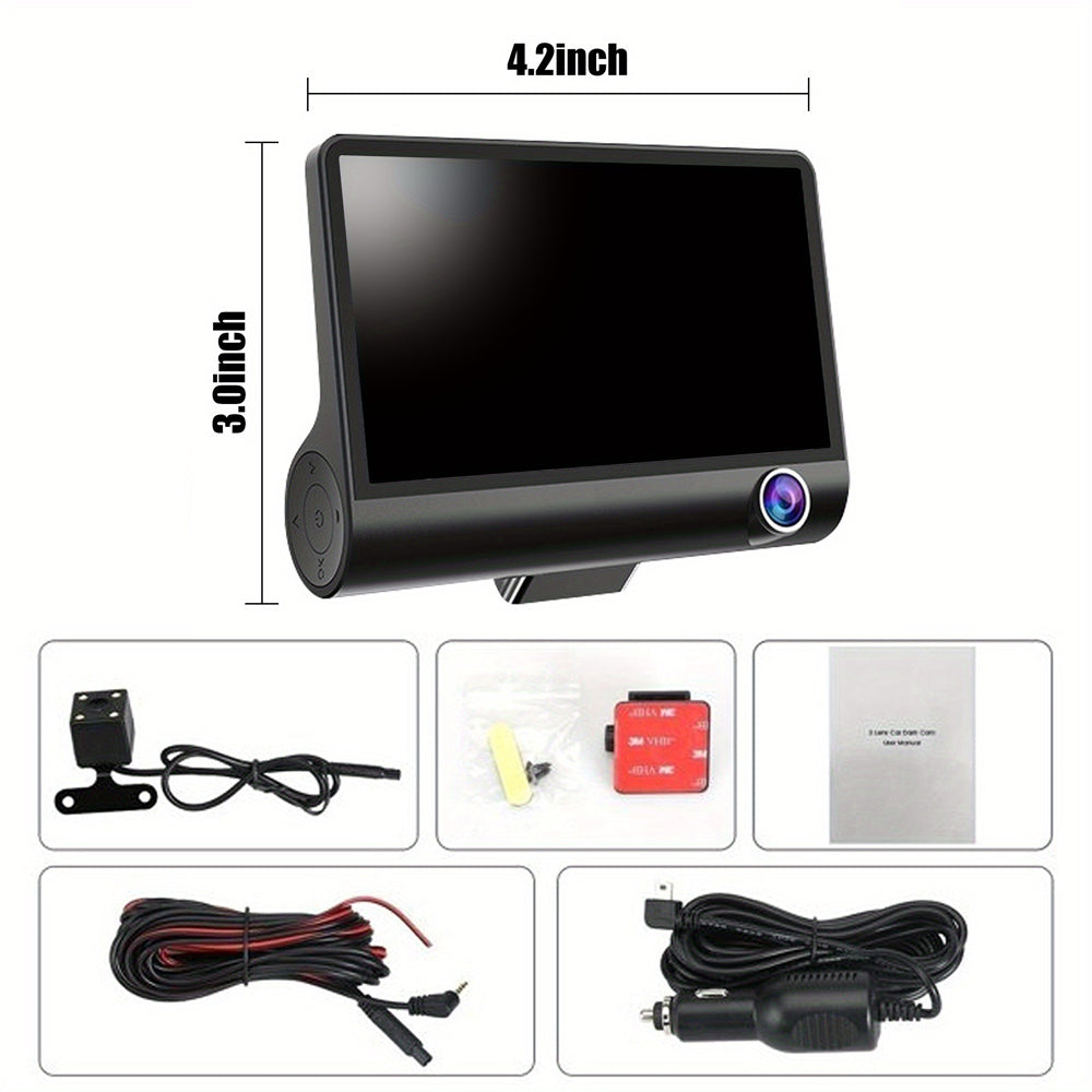 Triple Lens Dash Cam – 1080P HD Front, Cabin & Rear with 4-Inch Touch Screen