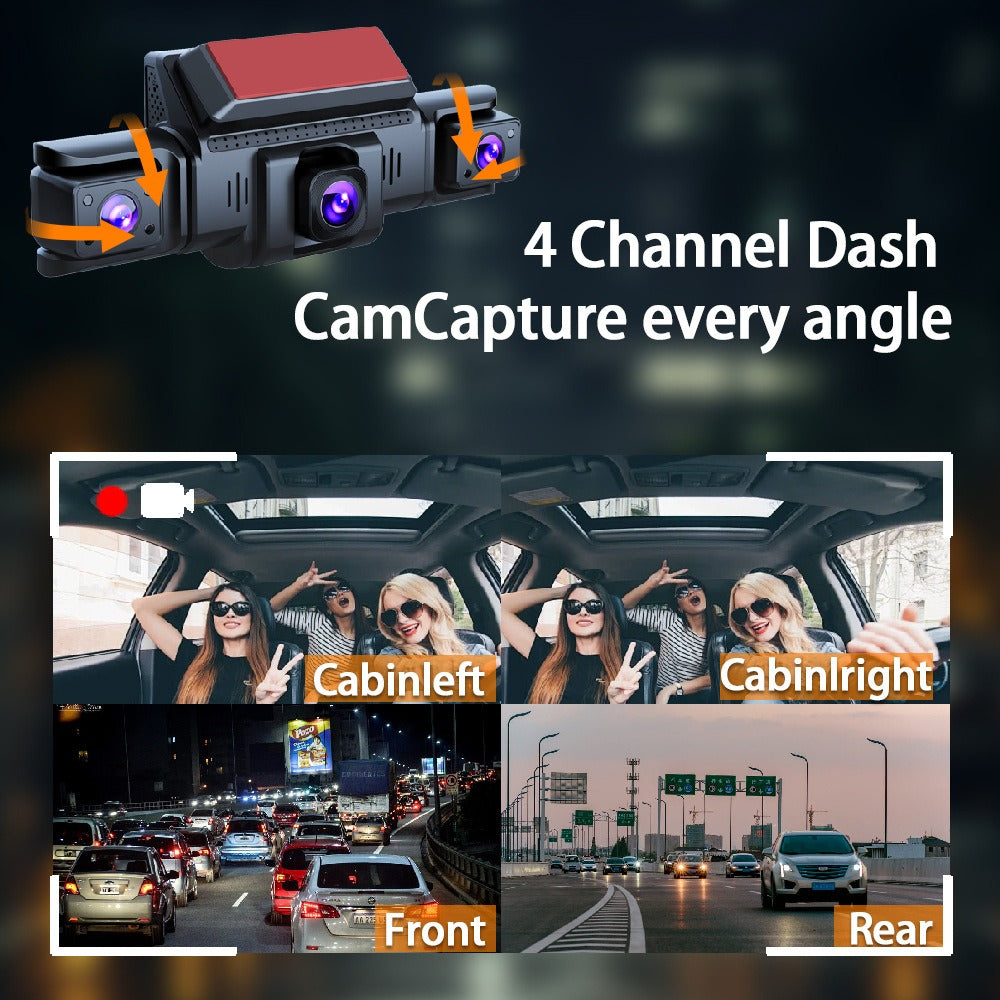 4-Channel 360° Panoramic Dash Cam – 1080P HD with Night Vision & 32GB Card