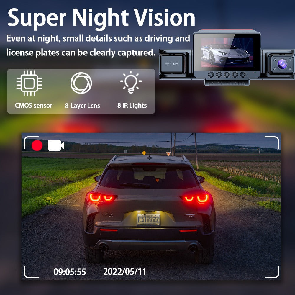 4-Channel 360° Panoramic Dash Cam – 1080P HD with Night Vision & 32GB Card