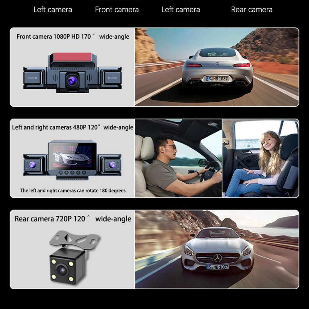 4-Channel 360° Panoramic Dash Cam – 1080P HD with Night Vision & 32GB Card