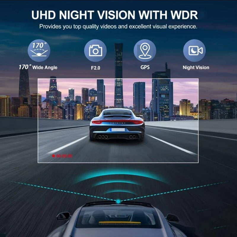 4K and 2.5K Dual Dash Cam with WiFi GPS, Front and Rear, 32GB Card