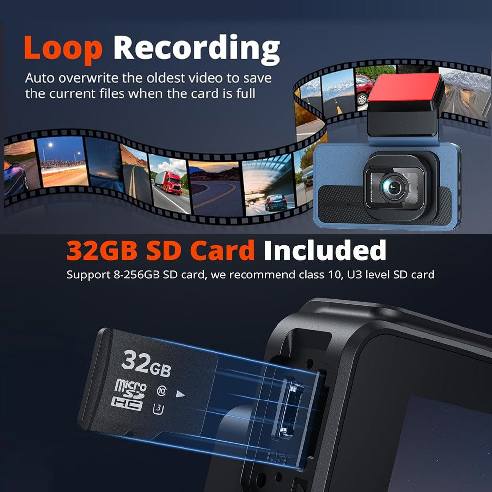 4K and 2.5K Dual Dash Cam with WiFi GPS, Front and Rear, 32GB Card