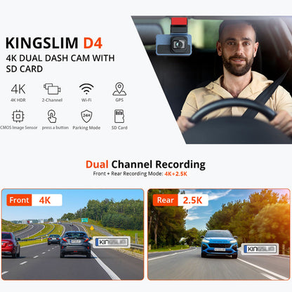 4K and 2.5K Dual Dash Cam with WiFi GPS, Front and Rear, 32GB Card