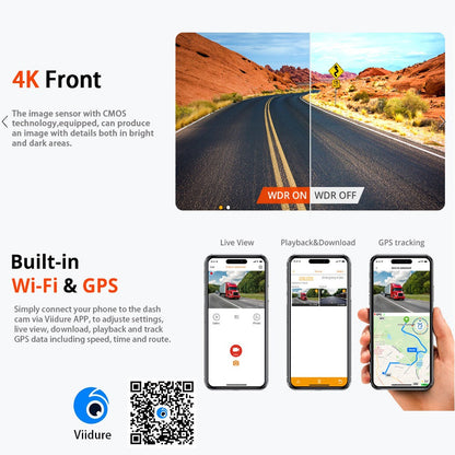 4K and 2.5K Dual Dash Cam with WiFi GPS, Front and Rear, 32GB Card