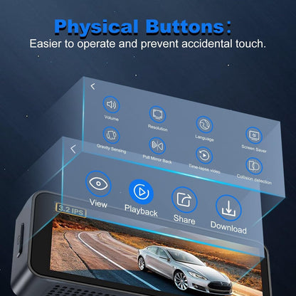 4K WiFi Dash Cam with 1080P Rear, GPS & 64GB Card – Dual Recording