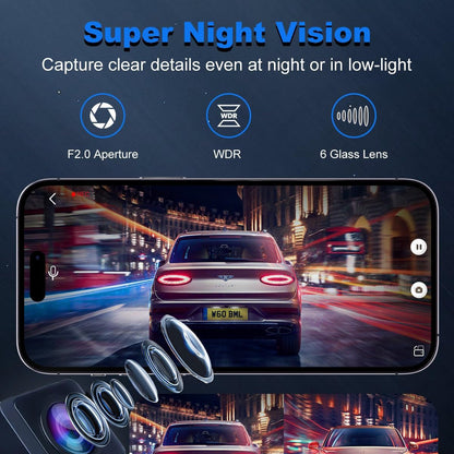 4K WiFi Dash Cam with 1080P Rear, GPS & 64GB Card – Dual Recording