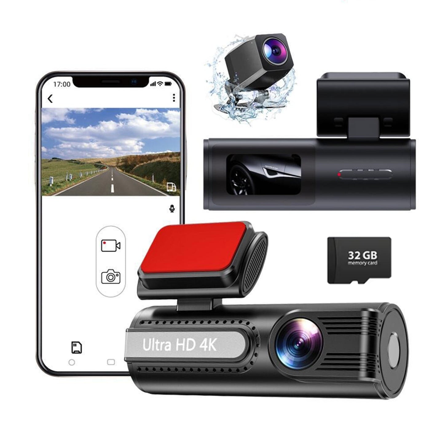4K WiFi Dual Dash Cam – Front & Rear Night Vision with App Control & 32GB Card