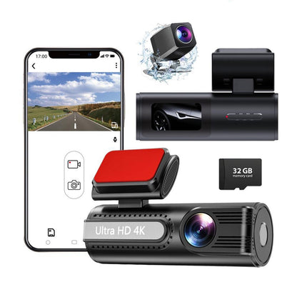 4K WiFi Dual Dash Cam – Front & Rear Night Vision with App Control & 32GB Card