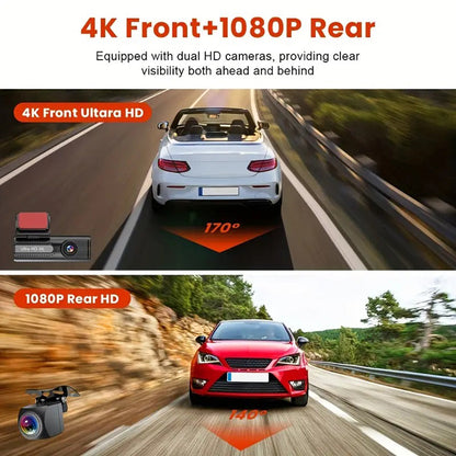 4K WiFi Dual Dash Cam – Front & Rear Night Vision with App Control & 32GB Card