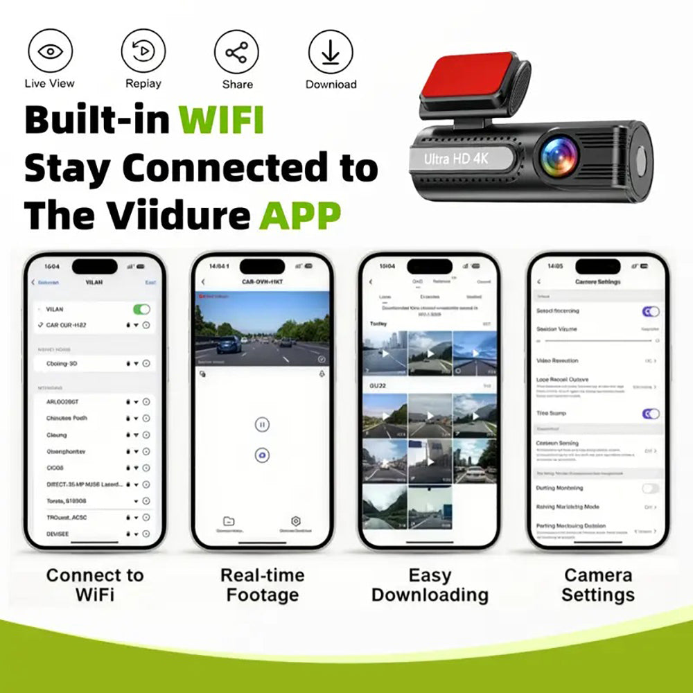 4K WiFi Dual Dash Cam – Front & Rear Night Vision with App Control & 32GB Card