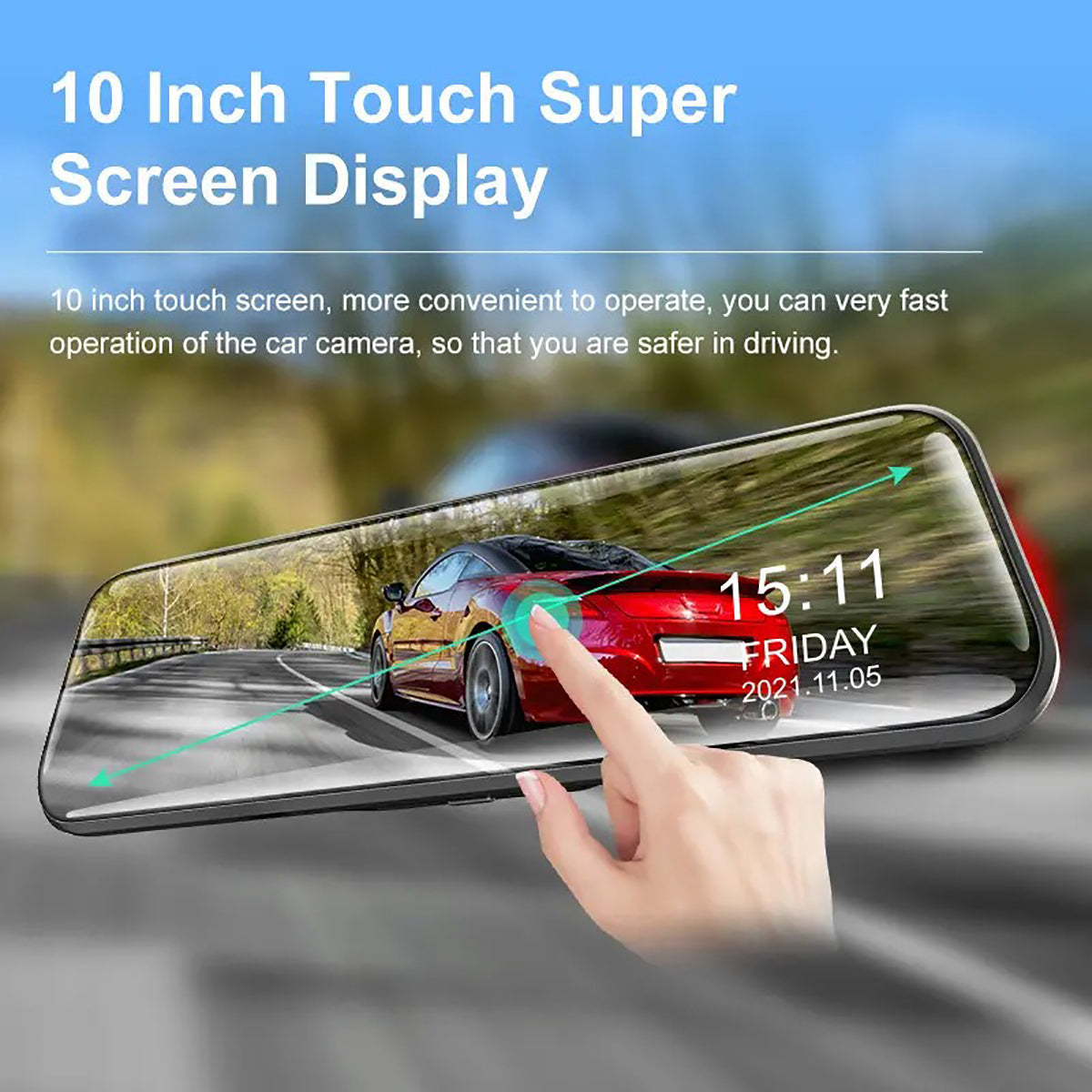10 Inch 4K Mirror Dash Cam, 2K Rear Camera, WiFi GPS, 64GB Card Included