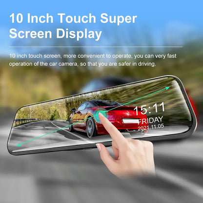 10 Inch 4K Mirror Dash Cam, 2K Rear Camera, WiFi GPS, 64GB Card Included