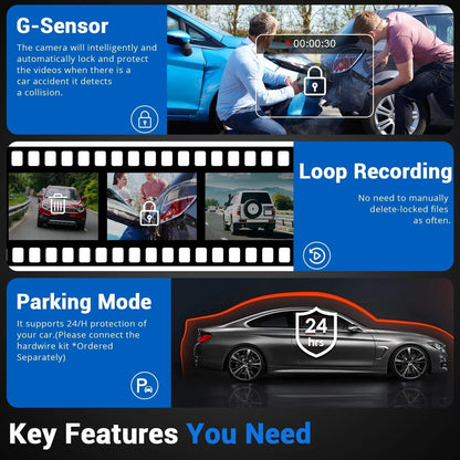 10 Inch 4K Mirror Dash Cam, 2K Rear Camera, WiFi GPS, 64GB Card Included