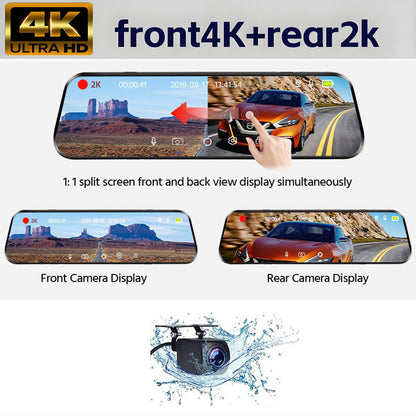 10 Inch 4K Mirror Dash Cam, 2K Rear Camera, WiFi GPS, 64GB Card Included