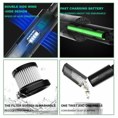 Wireless Car Vacuum Cleaner – 6000Pa Suction & Cordless Charging (Black)