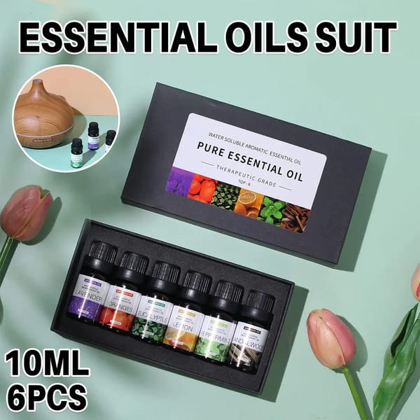 Pure essential oil set of six 10ml bottles in a gift box
