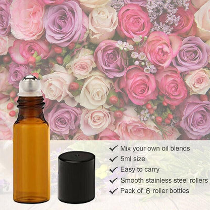 Amber Glass Roller Bottles 10ml, 20 Pack
