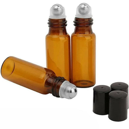 Amber Glass Roller Bottles 10ml, 50 Pack