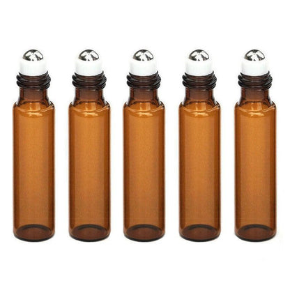 Amber Glass Roller Bottles 10ml, 50 Pack