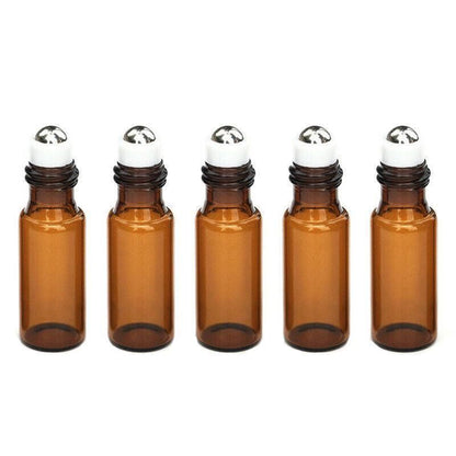 Amber Glass Roller Bottles 5ml, 10 Pack
