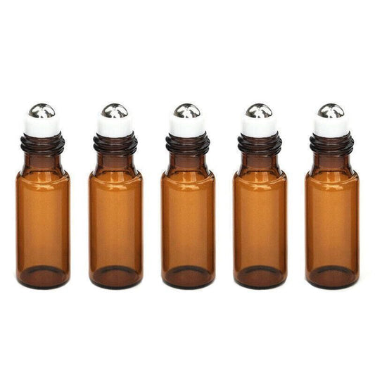 Amber Glass Roller Bottles 5ml, 10 Pack