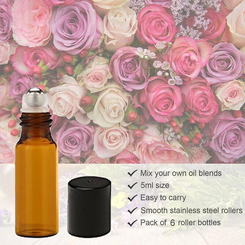 Amber Glass Roller Bottles 5ml, 10 Pack