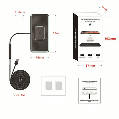 15W Wireless Car Charger Pad – For iPhone, AirPods & More | Anti-Slip