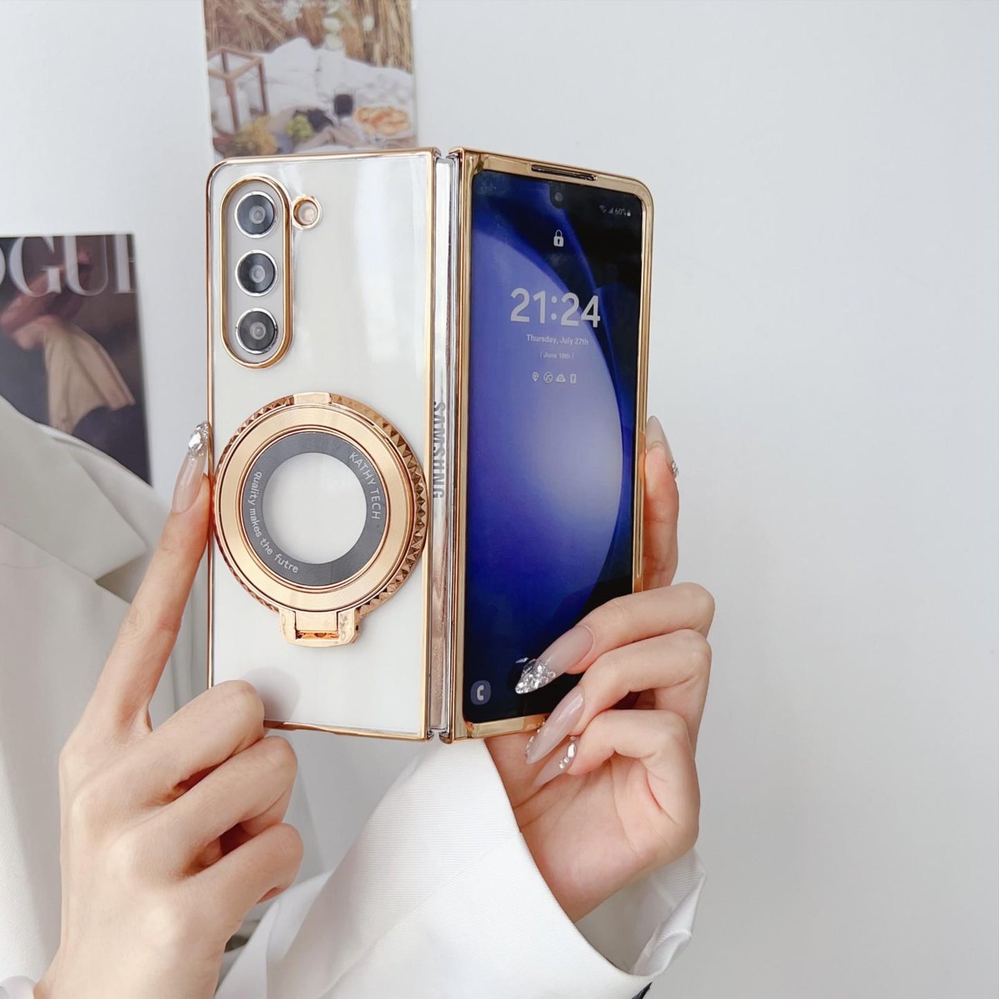 Shockproof MagSafe Rotating Case for Samsung Galaxy Z Fold4 – Silver