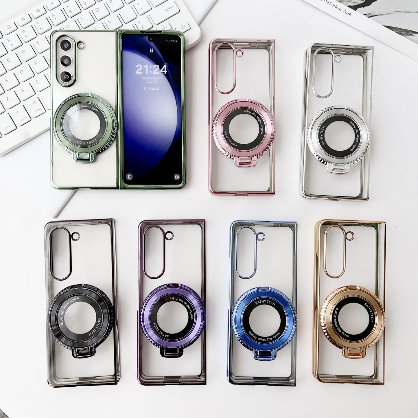 Shockproof MagSafe Rotating Case for Samsung Galaxy Z Fold4 – Silver