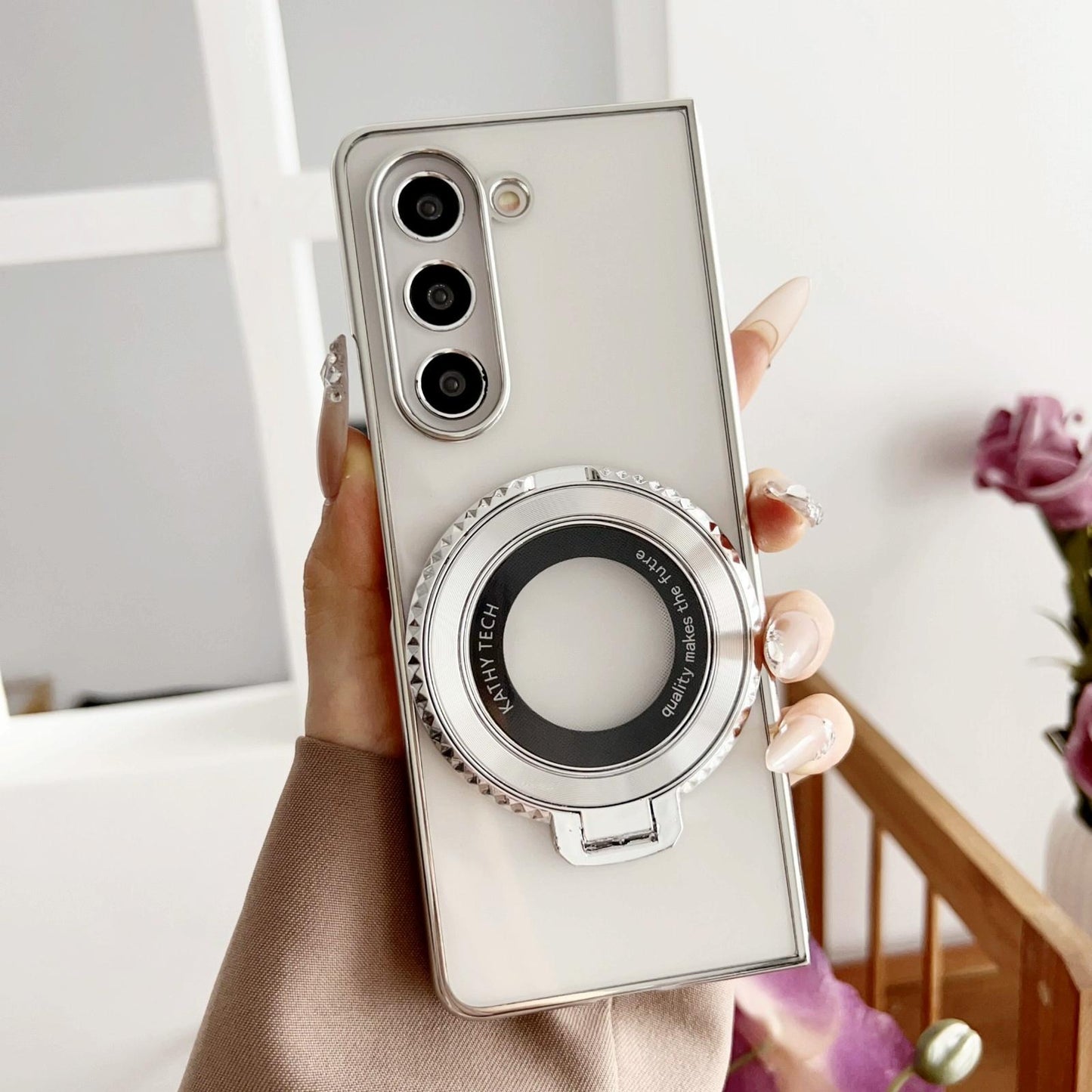 Shockproof MagSafe Rotating Case for Samsung Galaxy Z Fold4 – Silver