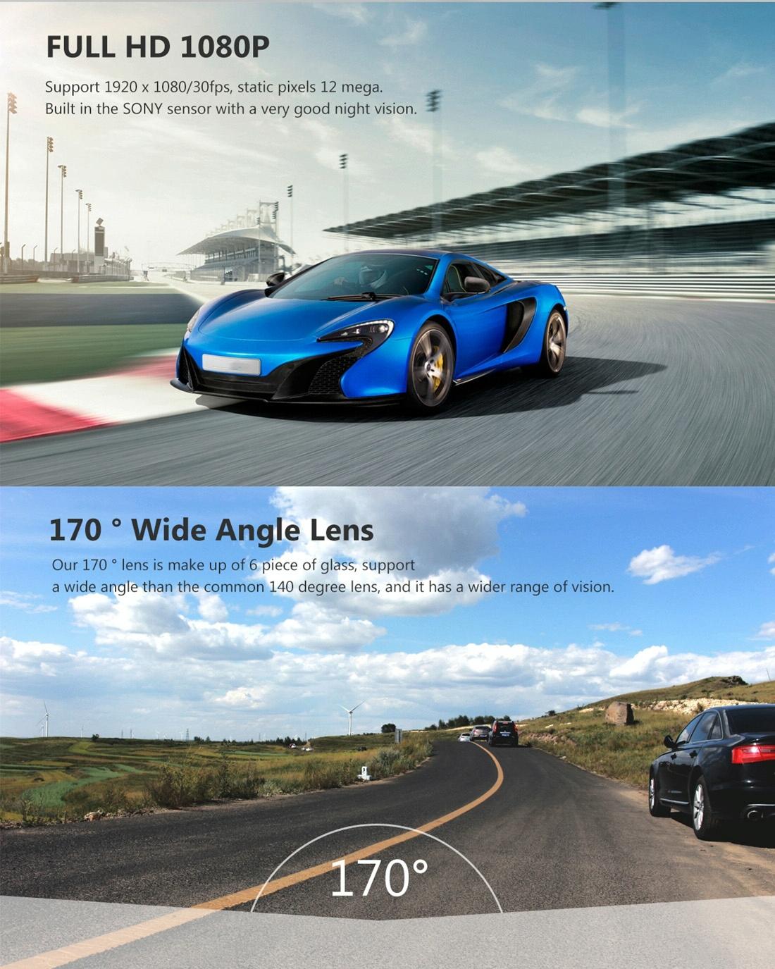 A305 Full HD 1080P Dash Cam | WiFi, 170° Wide Angle, G-Sensor