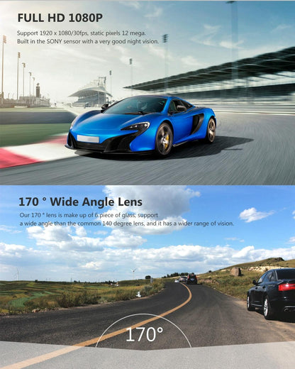 A305 Full HD 1080P Dash Cam | WiFi, 170° Wide Angle, G-Sensor