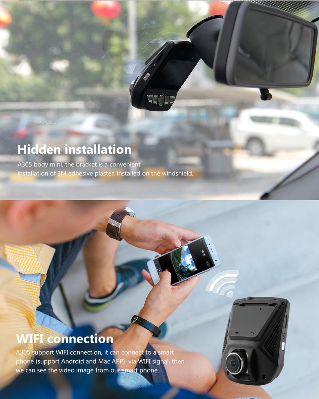 A305 Full HD 1080P Dash Cam | WiFi, 170° Wide Angle, G-Sensor