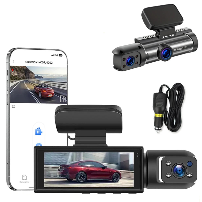 1080P WiFi Dual Lens Dash Cam, Front and Rear Car DVR