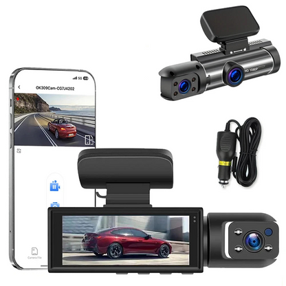 1080P WiFi Dual Lens Dash Cam, Front and Rear Car DVR