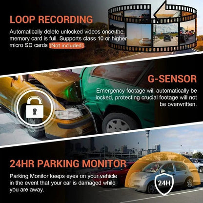 1080P WiFi Dual Lens Dash Cam, Front and Rear Car DVR
