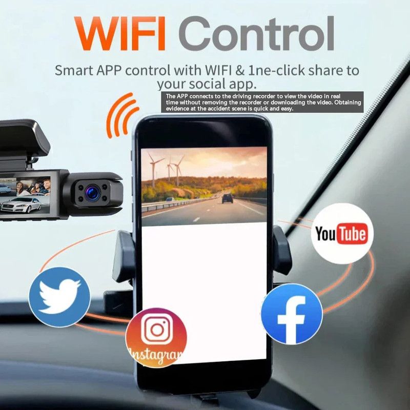 1080P WiFi Dual Lens Dash Cam, Front and Rear Car DVR