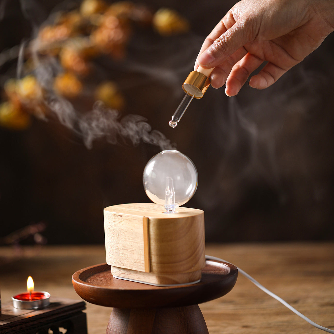 Mini Orb Nebulising Diffuser, Waterless, Glass and Wood