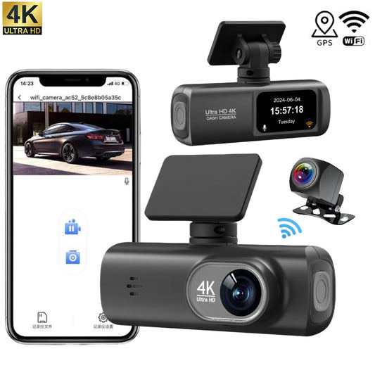 4K Dual Dash Cam with WiFi & GPS – Front & Rear Recording, G-Sensor & App Access