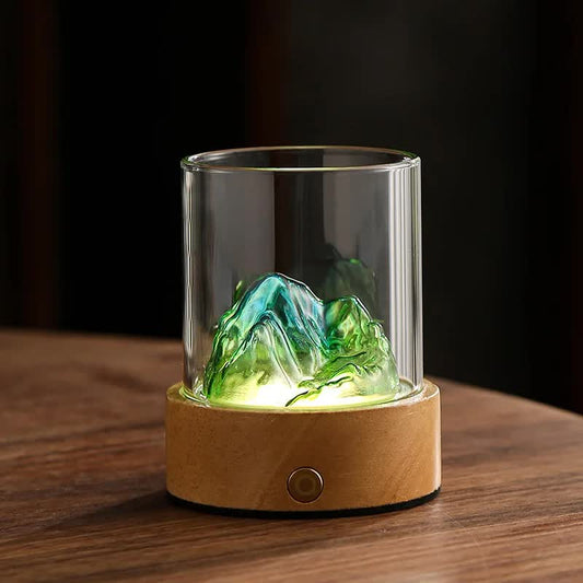 Green-blue LED Glass Night Light | Mountain Design | USB Rechargeable - TechGlow