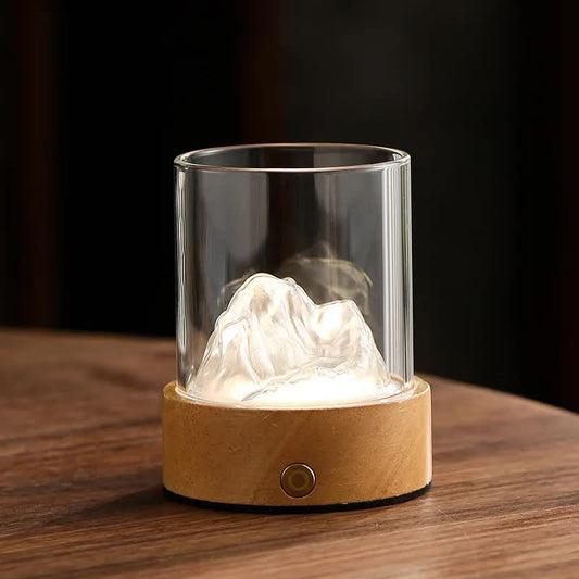 Silver LED Glass Night Light | Mountain Design | USB Rechargeable - BrightNights