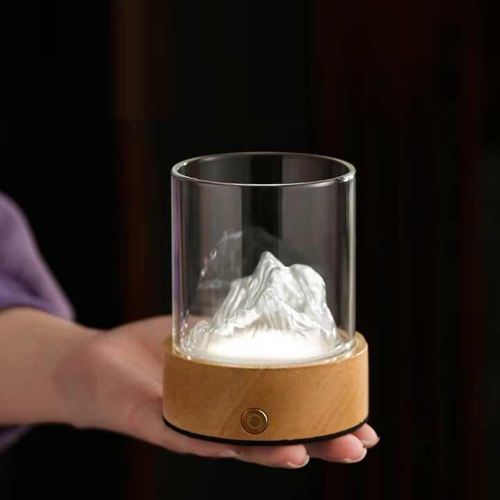 Silver LED Glass Night Light | Mountain Design | USB Rechargeable - BrightNights
