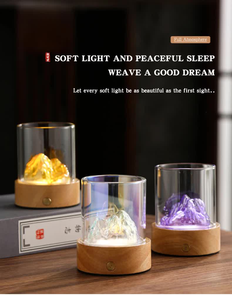 Silver LED Glass Night Light | Mountain Design | USB Rechargeable - BrightNights