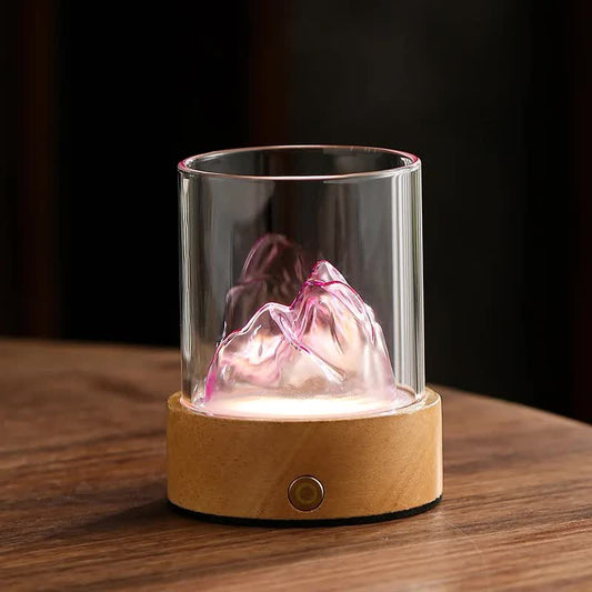 Pink LED Glass Night Light | Mountain Design | USB Rechargeable - BrightNights