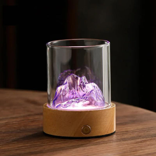 Purple LED Glass Night Light | Mountain Design | USB Rechargeable - BrightNights