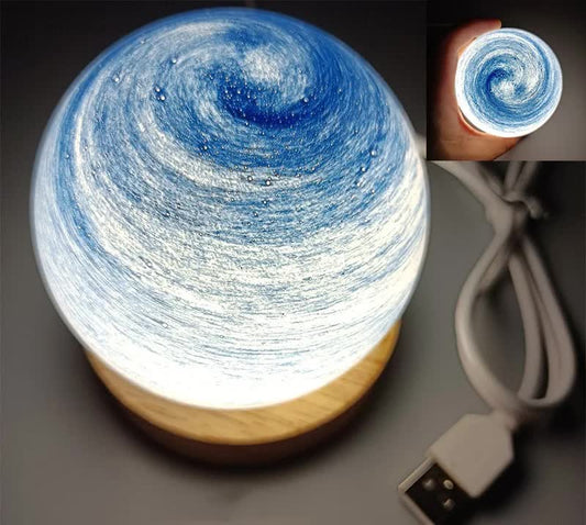 Starry Sky LED Planet Night Light - USB Rechargeable with Wooden Base