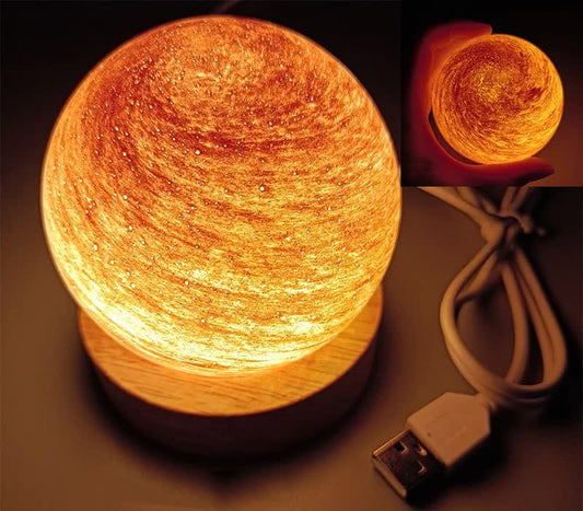 LED Planet Night Light | USB Rechargeable | Wood Base - GlowTech