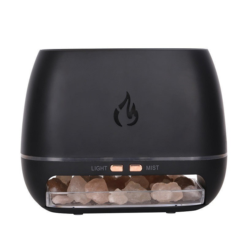 Black Himalayan Salt Flame Aroma Diffuser – 250ml Mist with LED & Air Purifier