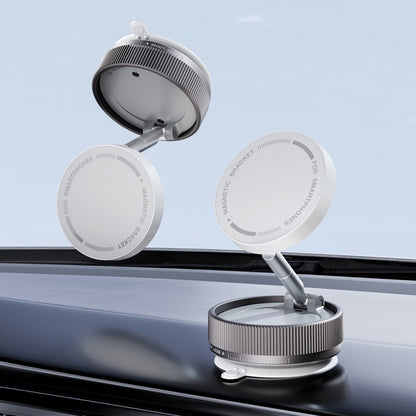 White Magnetic Car Phone Mount – 66×66×34mm with Adjustable Bracket for Dashboard Use